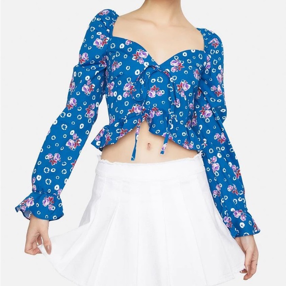 Blue Floral Sweetheart Crop Top - Picture 4 of 4